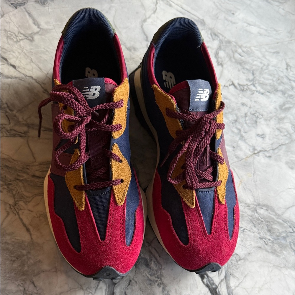 New Balance 327 Burgundy Mustard Sneakers